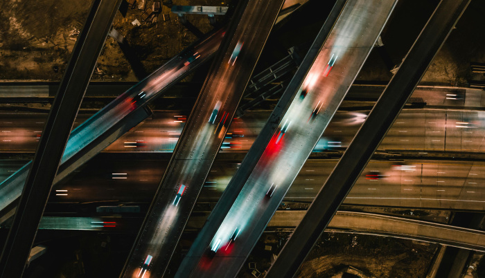houston highways with cars covering at night